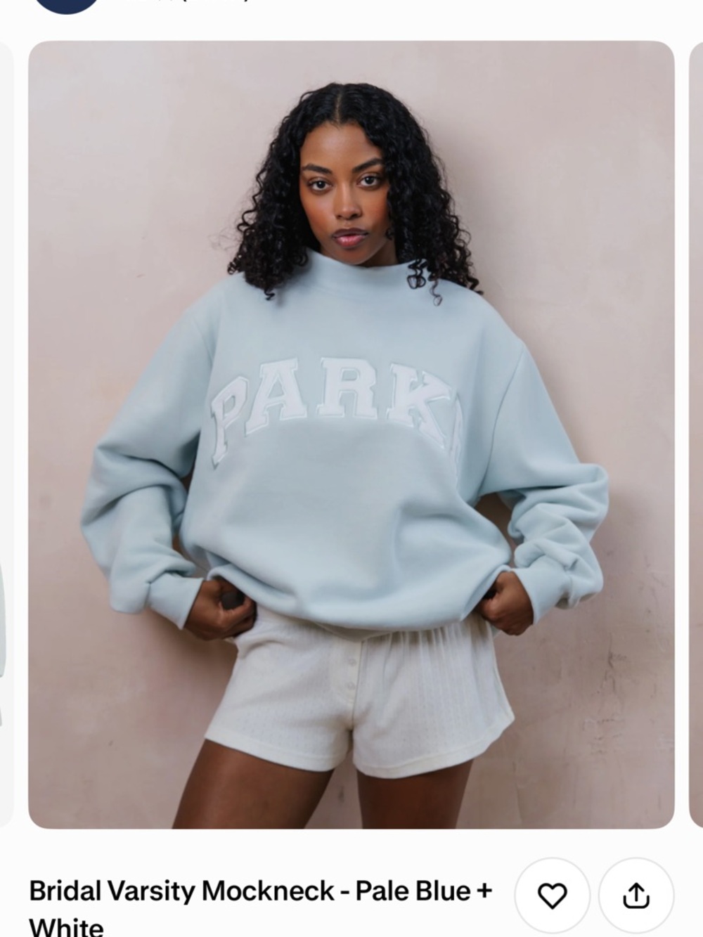 PARKE SOLD OUT Bridal Pale Blue Mockneck Sweatshirt - Pale Blue & White